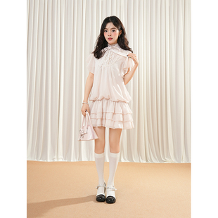 古着vintage荷叶边日系仙女千金风连衣裙夏新款 高级气质蛋糕短裙