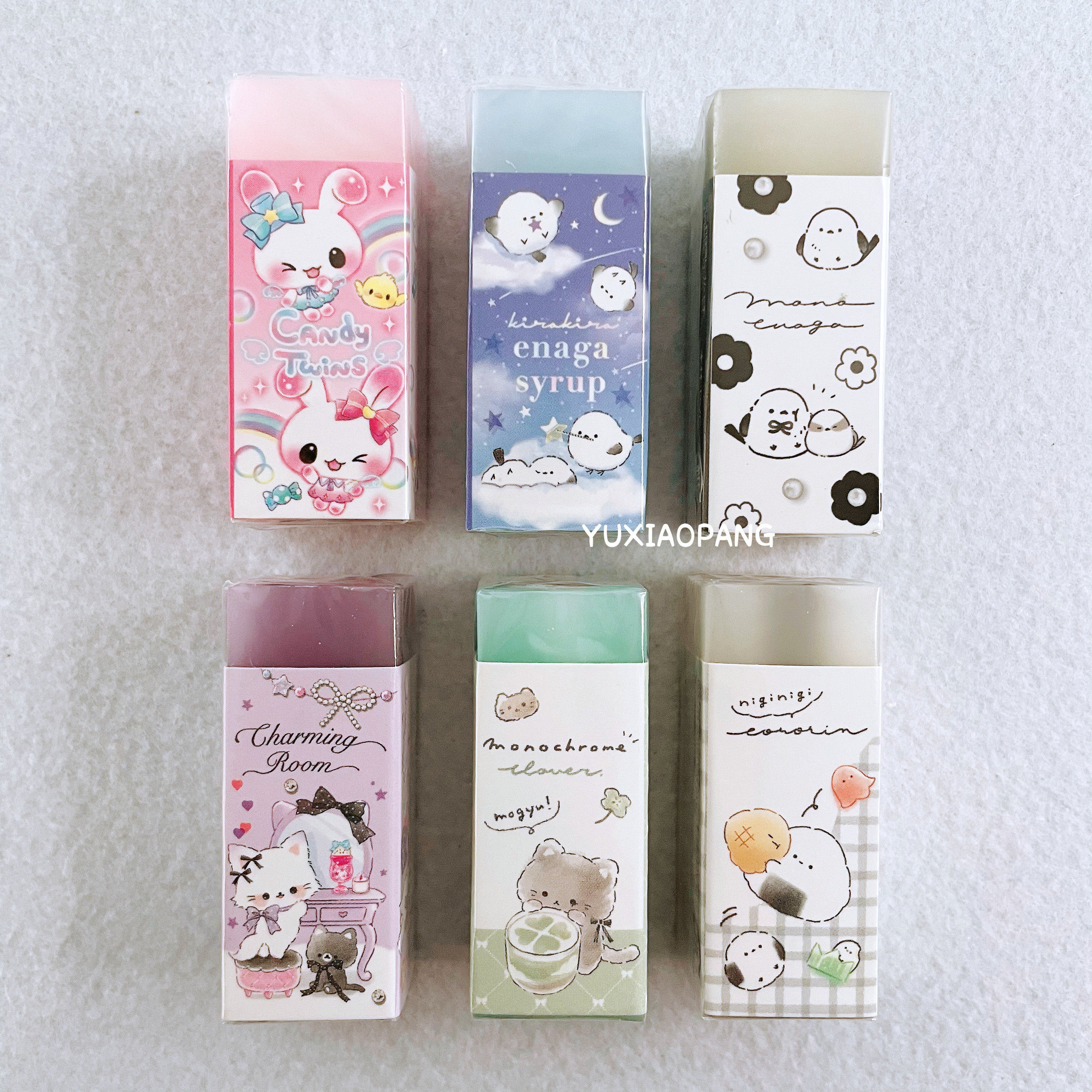 平成古早小兔肥啾猫咪饭团限定 日本 Q-lia限量糖果色夹心橡皮擦