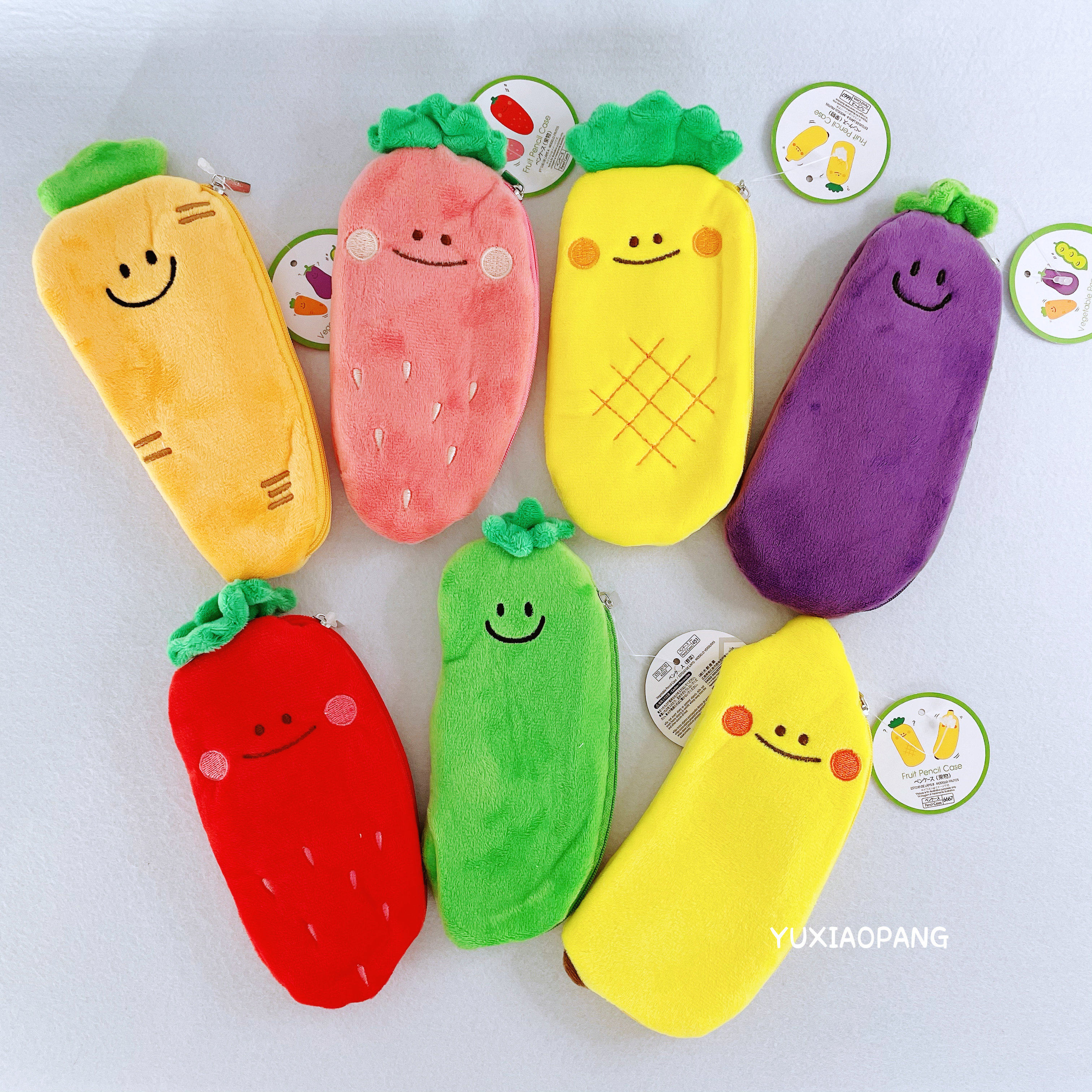 水果蔬菜笑脸毛绒笔袋 日本 DAISO大创商店限量便携式文具收纳袋