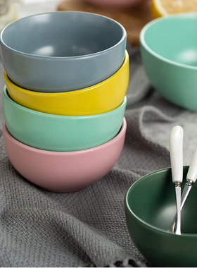 彩色陶瓷碗家用创意饭碗面碗中号个性哑光色磨砂北欧餐具套装