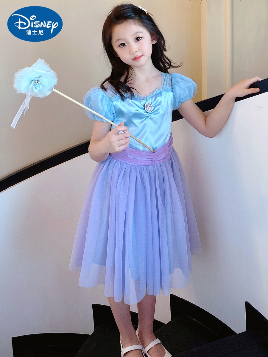 迪士尼艾莎公主裙冰雪奇缘女童爱莎连衣裙爱洛白雪生日礼服裙夏季