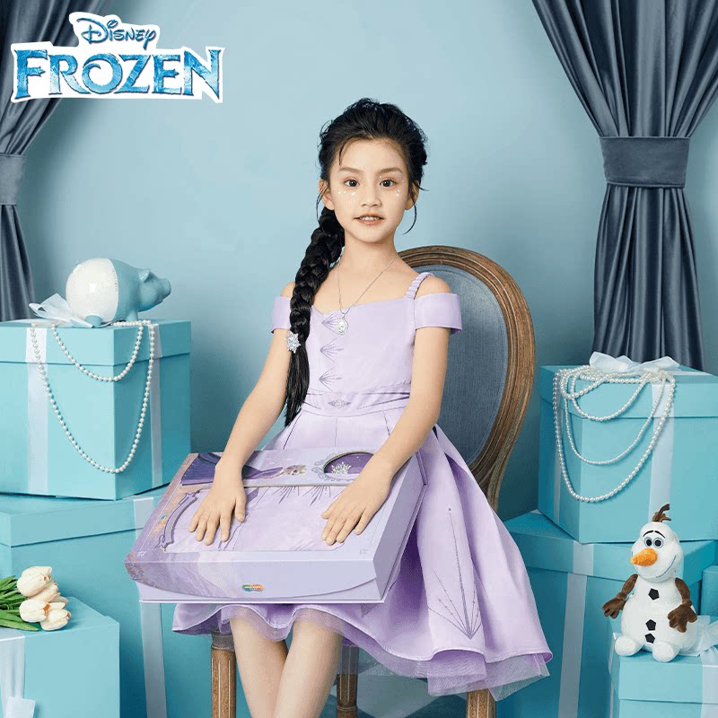 迪士尼正版爱莎公主裙高级感冰雪奇缘安娜女童连衣裙春秋生日礼物