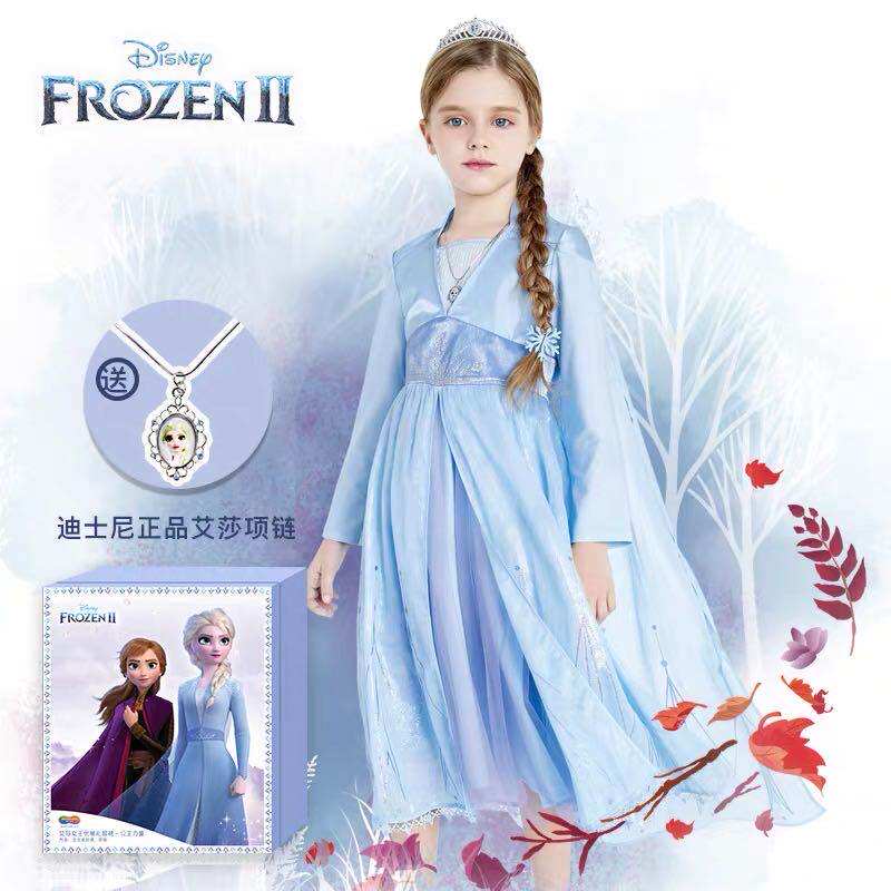 迪士尼爱莎公主裙冰雪奇缘艾莎洋气连衣裙女童春秋生日礼