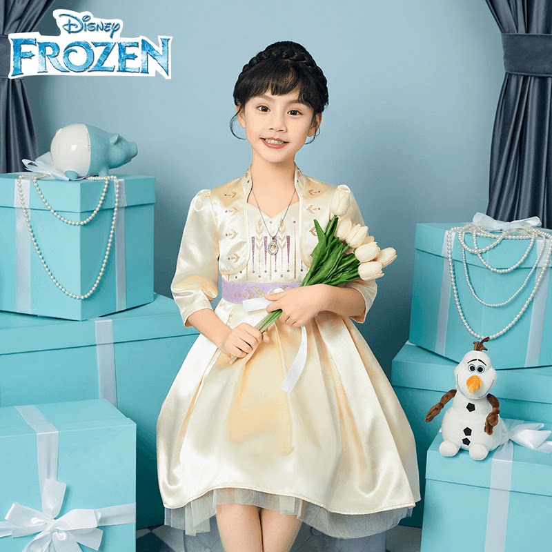安娜公主裙女童冰雪奇缘迪士尼正版新款童装高端春夏礼服裙生日礼