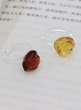 淄博琉璃玫瑰花戒指水晶手工饰品生日礼物高级感小众设计轻奢