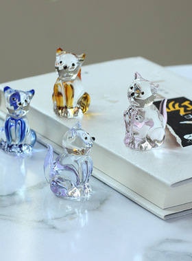 跨境创意琉璃淄博猫咪动物狗水晶装饰品桌面玻璃工艺品小摆件治愈