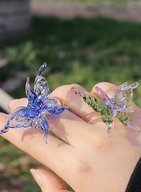 淄博琉璃蝴蝶戒指女手工工艺品ins潮小众设计级感闺蜜礼物