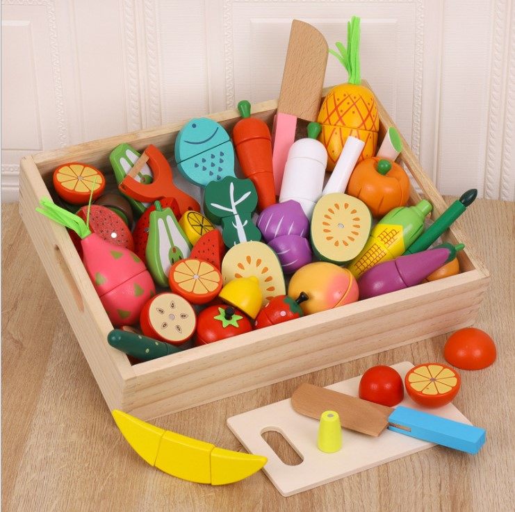 幼儿童木质仿真过家家玩具认识蔬菜水果切切看切切乐厨房配套食物