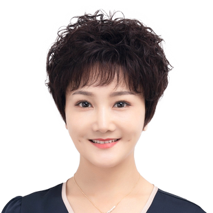 假发女短发妈妈真发发套中老年头套全真人发自然短卷发蓬松假头发