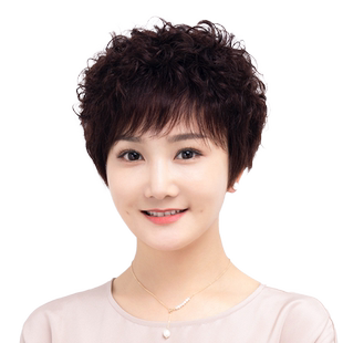 假发短发女中老年假发套妈妈真发发套短卷发自然逼真全真人发头套
