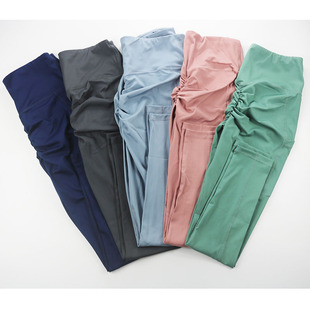 外贸原单裸感瑜伽裤 高腰紧身蜜桃提臀口袋跑步速干薄柔软运动健身