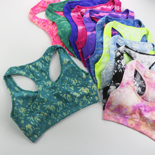外贸原单运动文胸减震扎染背心式 速干弹力无钢圈跑步健身瑜伽内衣