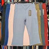 子 裤 外贸七分喇叭裤 瑜伽高腰口袋运动跑步健身速干紧身柔软弹大码