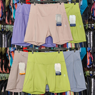 外贸运动短裤健身瑜伽速干紧身裸感中高腰弹大码跑步口袋夏三分裤