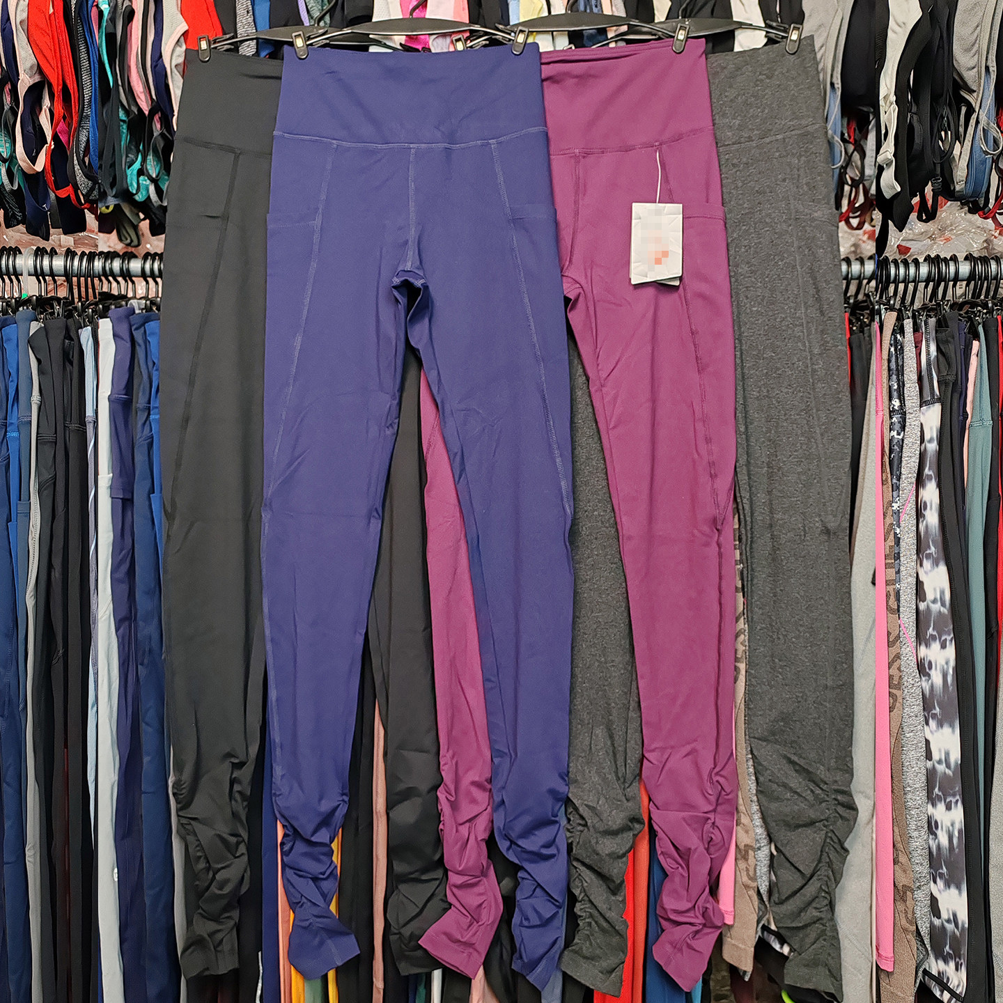 外贸瑜伽裤运动健身口袋速干紧身高腰弹力显瘦大码跑步长裤子女