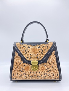 手工皮雕瓦莱女包手提单肩雕刻复古唐草
