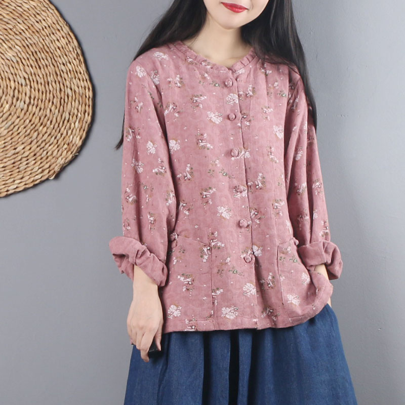 中国风盘扣棉麻上衣茶服女春秋长袖外搭开衫中式复古文艺短款外套