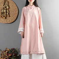 文藝改良版中式風(fēng)茶服棉麻連衣裙