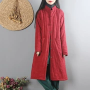 Phong cách Trung Quốc retro cotton cotton và vải lanh cotton mùa đông của phụ nữ trong phần dài của phong cách quốc gia Trung Quốc khóa áo khoác bông đệm - Bông