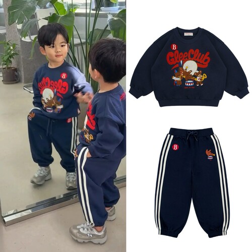 Babyking25秋冬新款BE儿童男女童宝宝春秋款藏青马戏团运动两件套