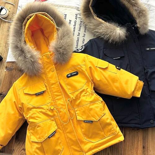 BabyKing 25新款日系童装中古三防大毛领DD中长款派克服外套