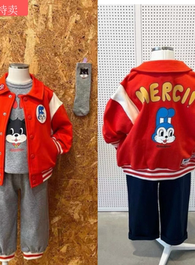 Babyking 韩版男女童秋冬新品卫衣卫裤套装中小童灰色狗卫衣束