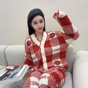 Yase【莓格甜梦】秋冬半边绒睡衣女开衫甜美可爱少女家居服可外穿