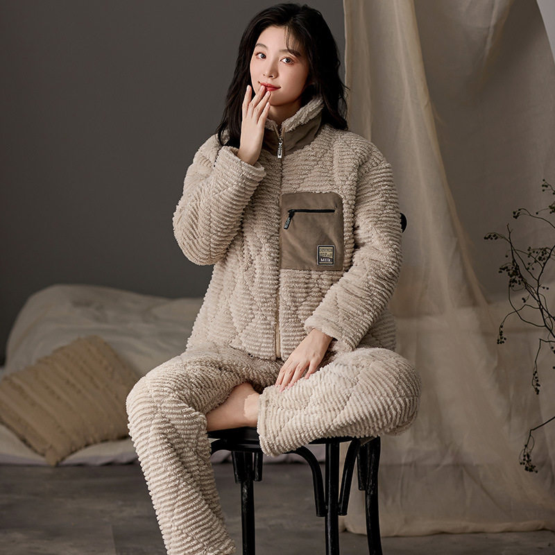 女冬季三层夹棉睡衣保暖长袖加厚夹层拉链女休闲可外穿家居服套装,女士内衣/男士内衣/家居服,睡袍/浴袍,淘宝优惠券,粉丝福利购,淘宝优惠卷