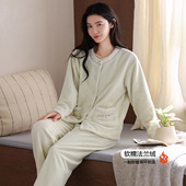套装 珊瑚绒睡衣女款 冬天法兰绒家居服冬款 加厚加绒保暖加大码 冬季