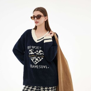 高级气质V领半边绒套装 Yase 睡衣新款 英伦格调秋冬季 森屿格韵