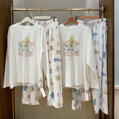 GP春秋款男女士睡衣软绵绵卡通芝麻印花长袖长裤套装情侣家居服男