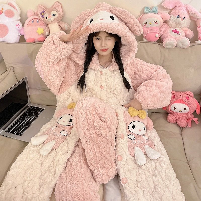 珊瑚绒卡通美乐蒂睡袍女秋冬季加厚长款睡衣法兰绒三层夹棉家居服,女士内衣/男士内衣/家居服,睡袍/浴袍,淘宝优惠券,粉丝福利购,淘宝优惠卷