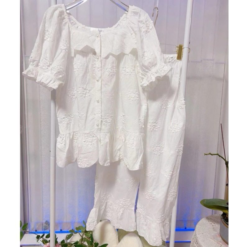 宫廷风睡衣女夏装新款法式高级感家居服甜美公主开衫重工刺绣套装