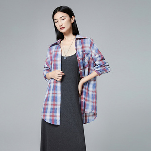 普普风美式 外套PBTW9359L 慵懒格纹宽松衬衫