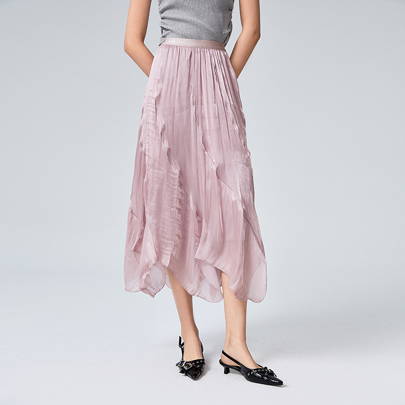 普普风2025新款女优雅气质半身裙女流光溢彩细闪不规则飘逸长半裙