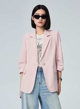 普普风商场同款简洁气质纯色西装外套七分袖直身通勤西装女22934