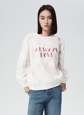 普普风2025年秋季新款时尚圆领套头卫衣扎染刺绣字母宽松卫衣9736