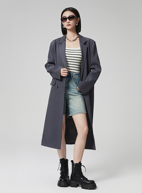 普普风酷飒宽松长款西装外套女2024秋季新款显瘦韩版女主风9486