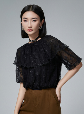 【繁星点点系列】普普风斗篷披肩蕾丝上衣女2024秋季新款21425