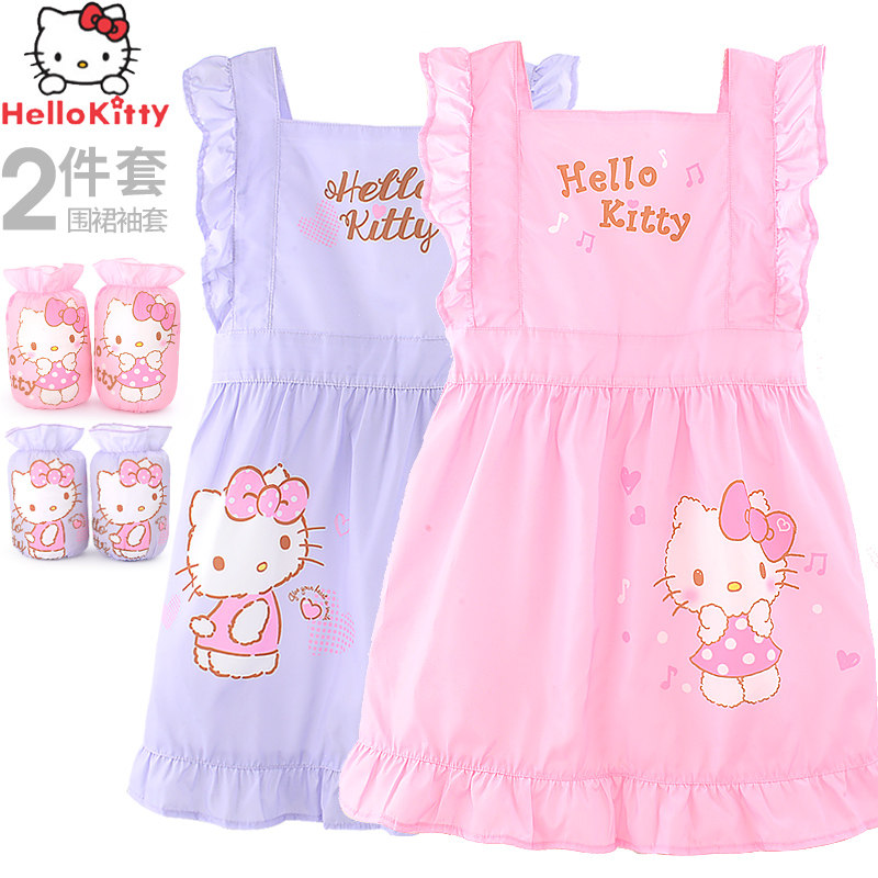 凯蒂猫儿童围裙宝宝画画罩衣女童防水吃饭围兜反穿衣罩衫护衣袖套,童装/婴儿装/亲子装,反穿衣/罩衣,淘宝优惠券,粉丝福利购,淘宝优惠卷
