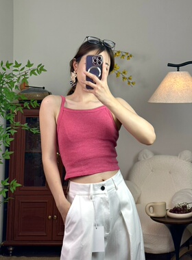 火龙果色苎麻针织吊带背心