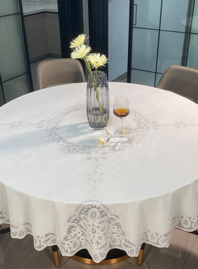进口pvc防水圆形桌布圆桌桌布家用蕾丝圆桌布餐桌欧式台布高级感