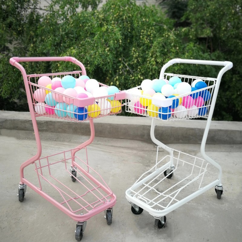 超市双层购物车手推车 KTV家用推车网红ins拍照粉色超市购物车-封面