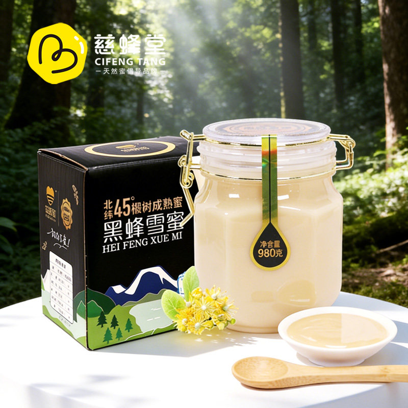 慈蜂堂蜂蜜雪蜜椴树蜜东北黑蜂结晶蜂蜜白蜜980g冲饮旗舰店官方