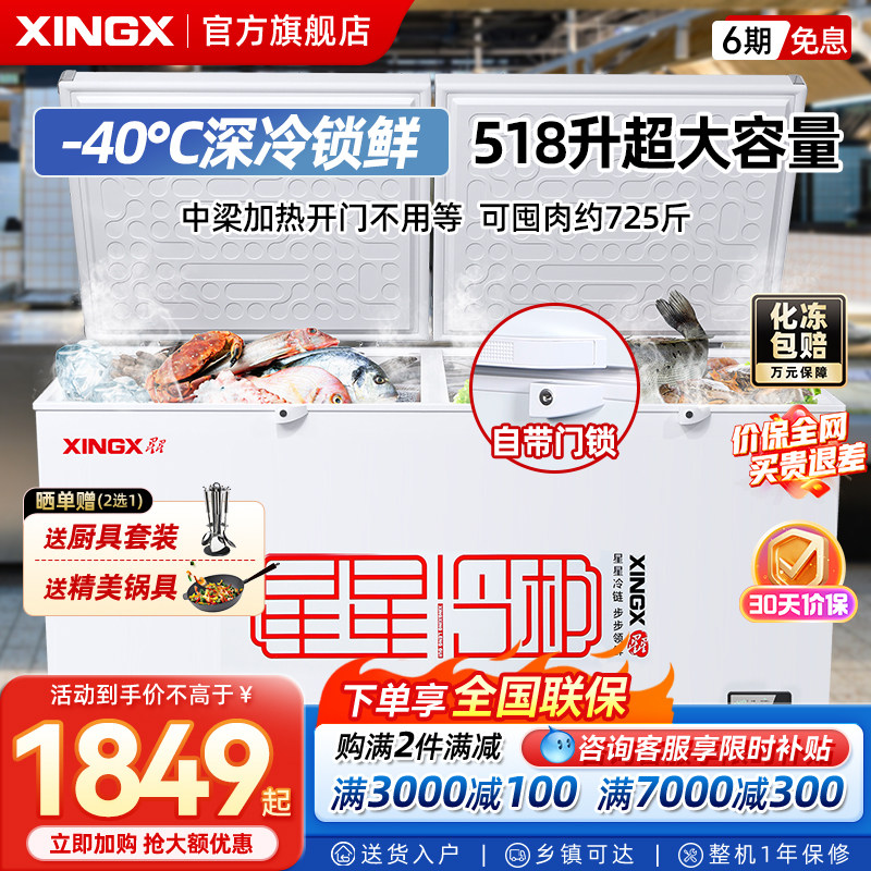 星星冰柜商用冷冻柜大容量冷藏冷冻卧式单温雪柜保鲜冷冻冰柜