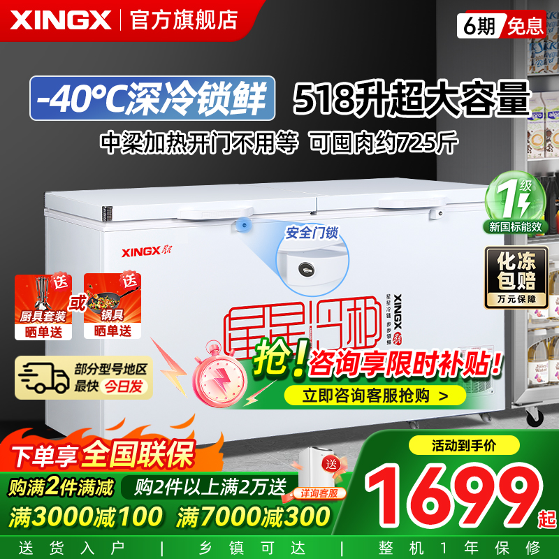 星星冰柜商用冷冻柜大容量冷藏冷冻卧式单温雪柜保鲜冷冻冰柜