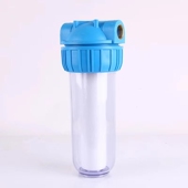 10寸透明滤瓶防爆单级净水器家用管道净水初级过滤器蓝色意式 铜牙
