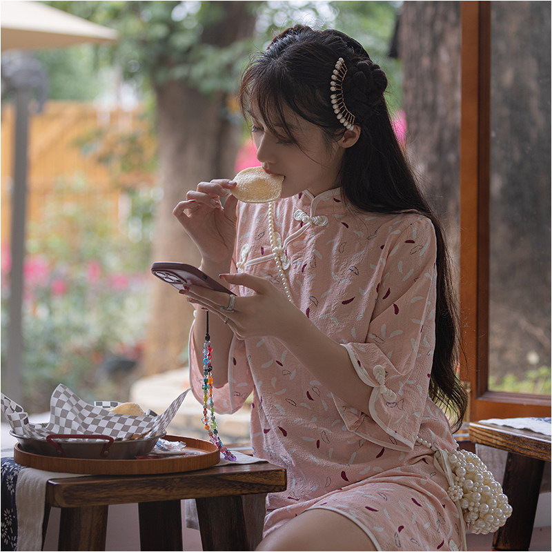 菲语棠 刘子菲国风原创轻羽 新中式日常少女宽松改良旗袍连衣裙