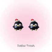 可爱卡通圣诞帽小企鹅甜美趣味甜酷搞怪百搭女款 耳钉耳饰无洞耳夹