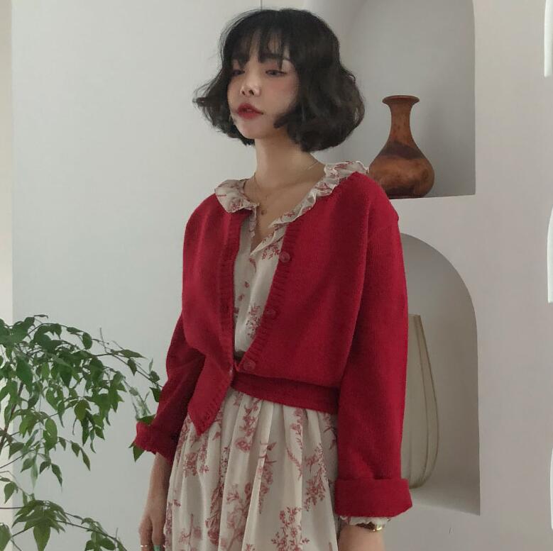 【少女的法线韩国代购】SpiceCat简单圆领阔袖可爱针织开衫/特